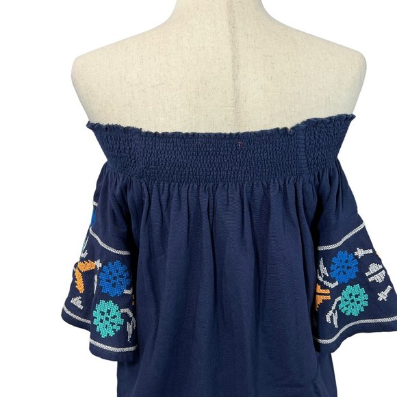 Like New SIGNATURE8 Navy Blue Embroidered Off-The-Shoulder Mini Dress Sz… - Picture 8 of 10
